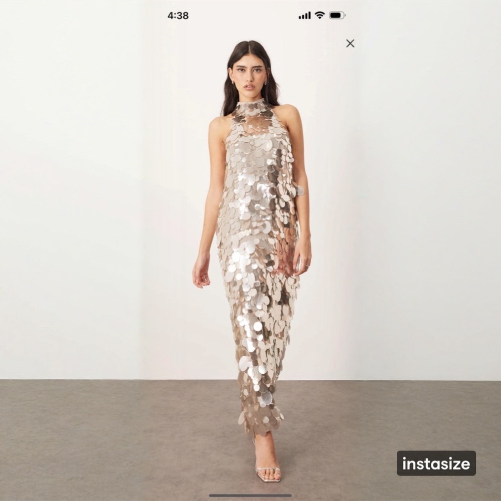 ASOS silver sequin  Sheath Maxi Dress Halter Sleeveless